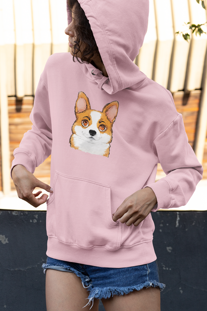 Corgi Hoodie, Corgi Face Pullover Cute Pembroke Welsh Corgi Hoodie for Dog Lovers