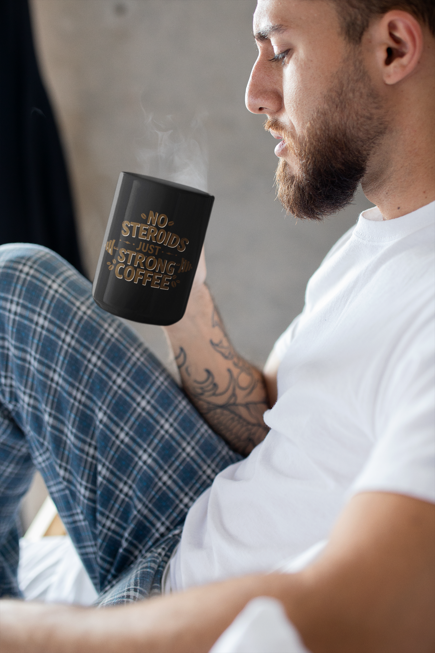 "No Steroids, Just Strong Coffee" Black Mug | Funny Gym Lover Gift, Motivational Bodybuilding Mug