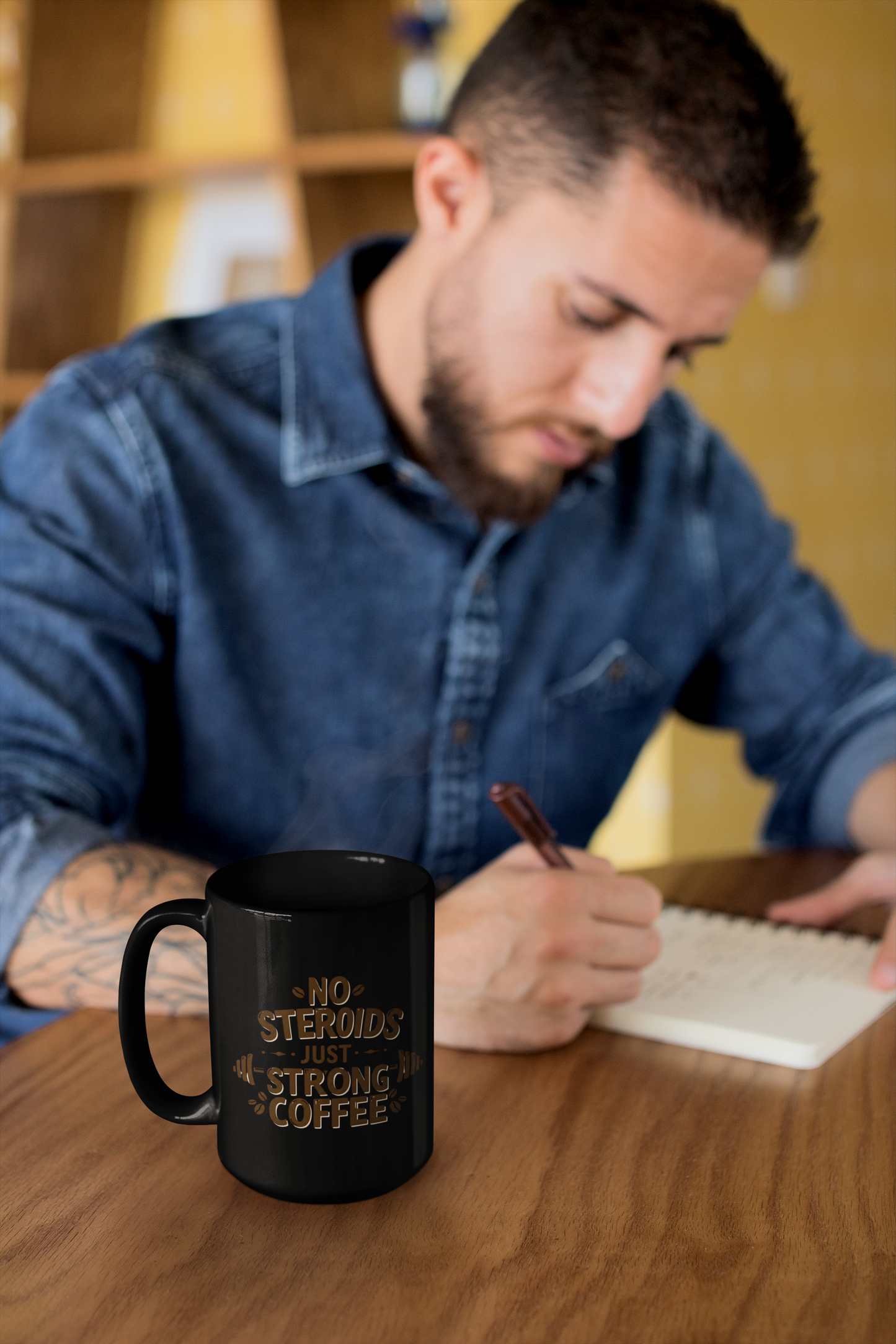 "No Steroids, Just Strong Coffee" Black Mug | Funny Gym Lover Gift, Motivational Bodybuilding Mug