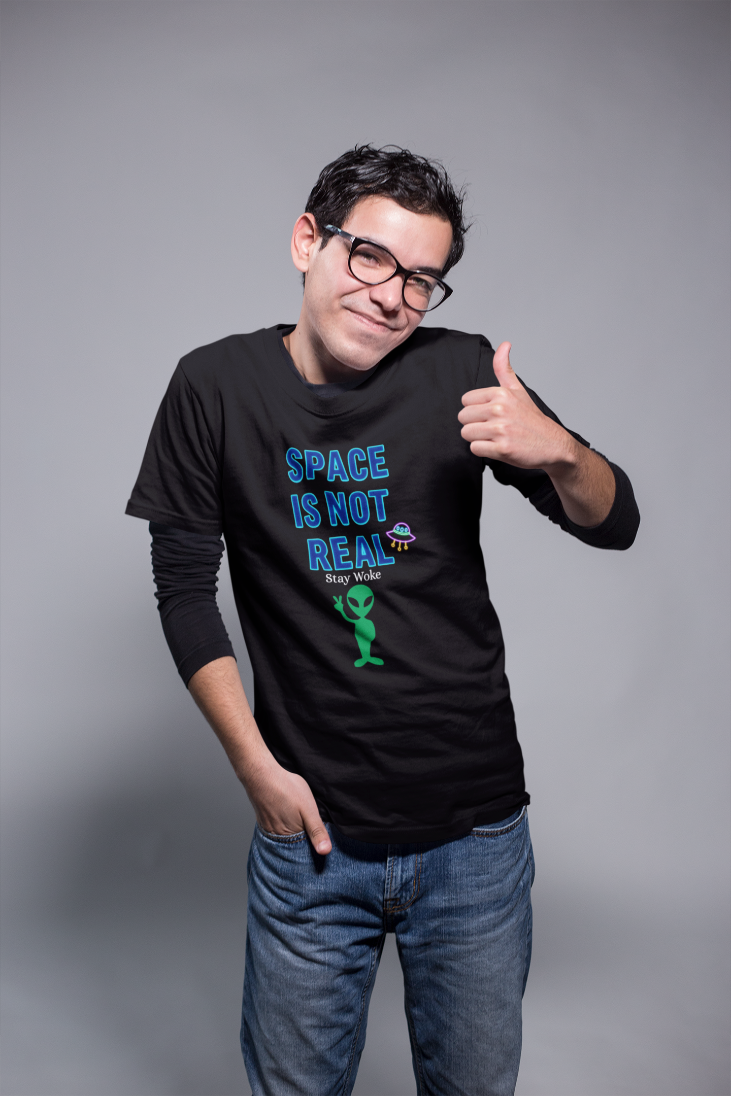 Funny Alien Graphic Tee - 'Space Is Not Real' Unisex Short Sleeve Shirt