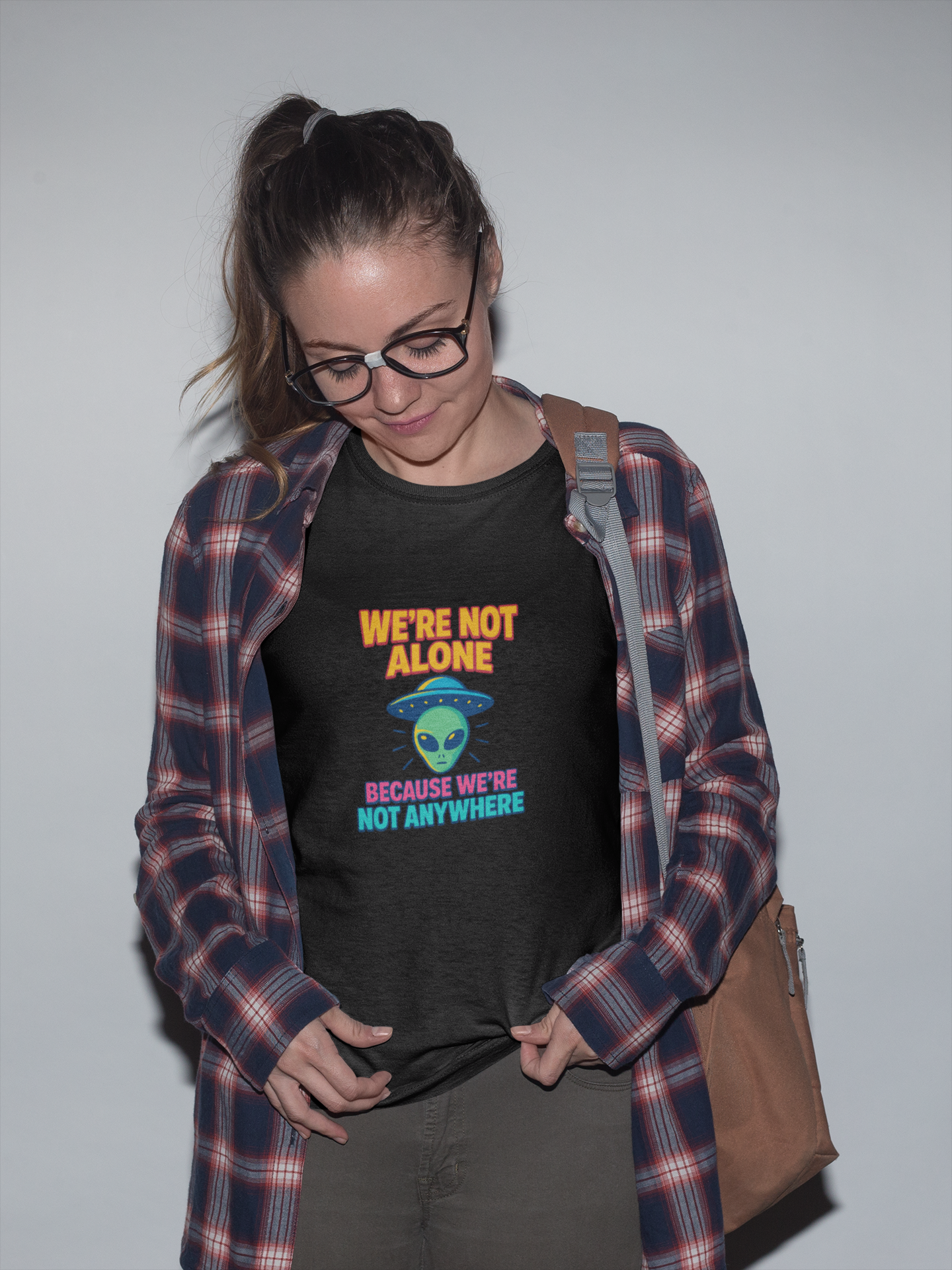 Funny Alien Graphic T-Shirt | "We're Not Alone" Unisex Sci-Fi Tee