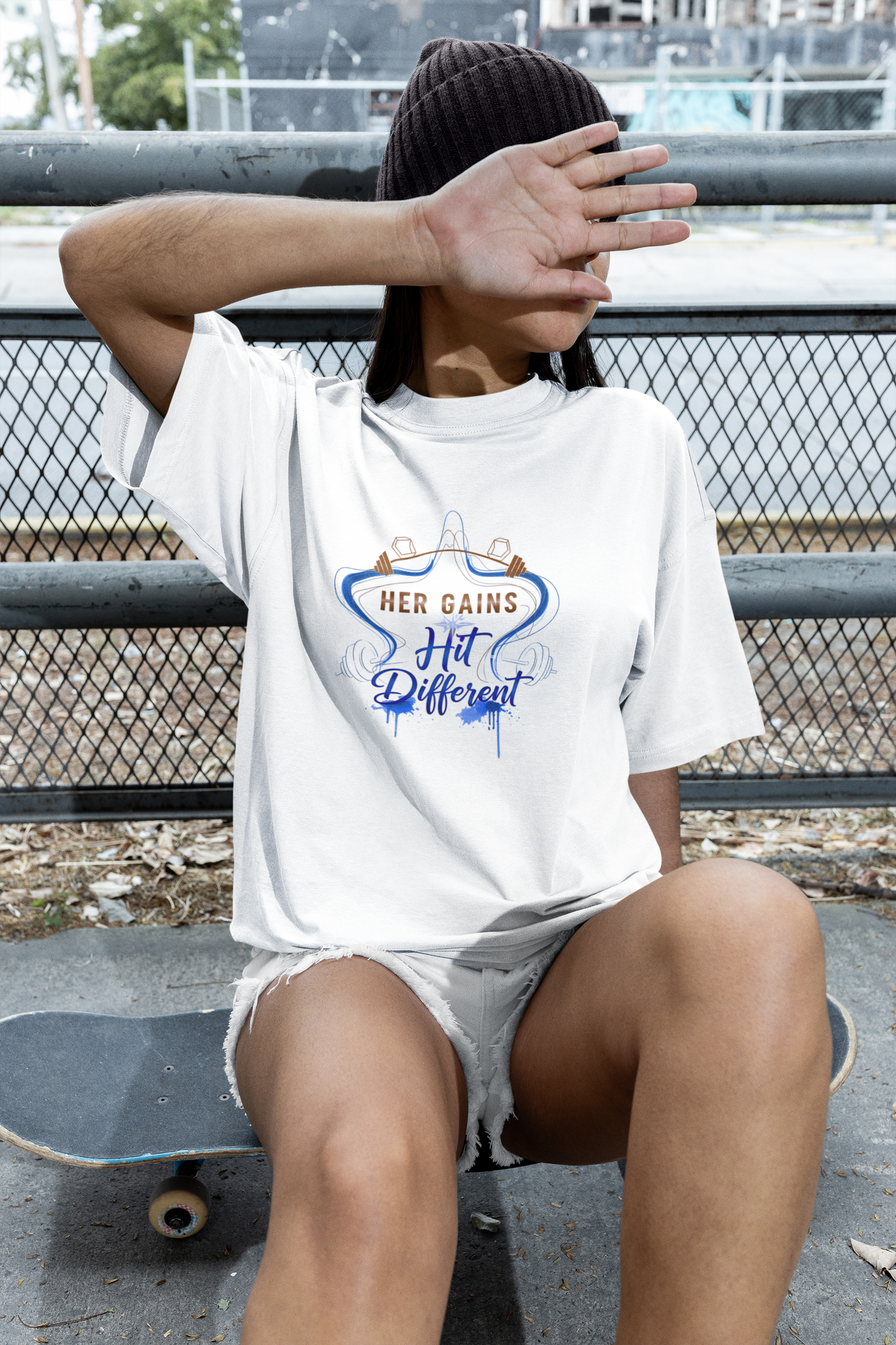 Her Gains Hit Different Boxy Gym Tee | Women's Workout Top & Motivational Apparel