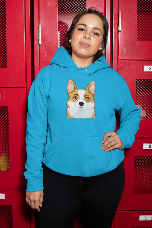 Corgi Hoodie, Corgi Face Pullover Cute Pembroke Welsh Corgi Hoodie for Dog Lovers