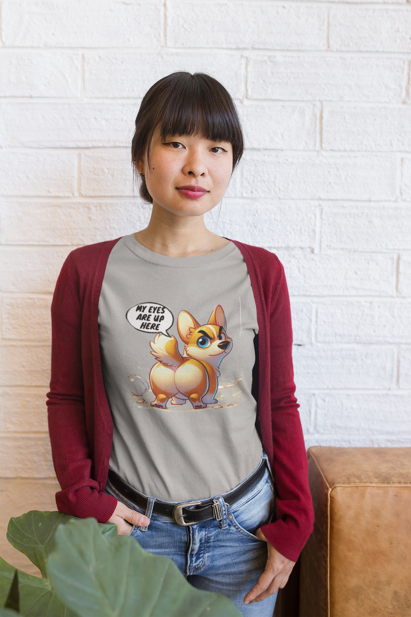 Funny Corgi "My Eyes Are Up Here" Women's T-Shirt | Dog Lover Gift