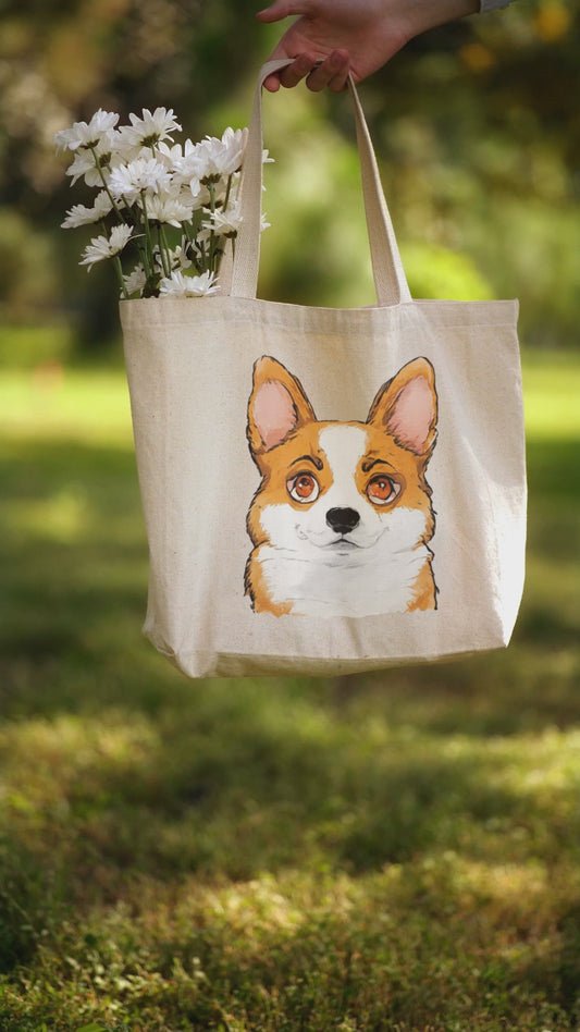 Cute Corgi Canvas Tote Bag | Durable Dog Lover Gift & Reusable Shopping Tote