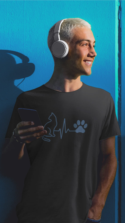 Cat Paw Print T-Shirt | Pet Lover Heartbeat Graphic Tee & Cat Mom/Dad Gift