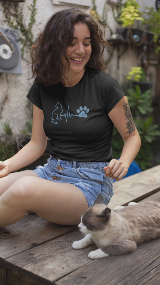 Cat & Dog Heartbeat T-Shirt | Women's Animal Lover Tee, Funny Pet Owner Gift