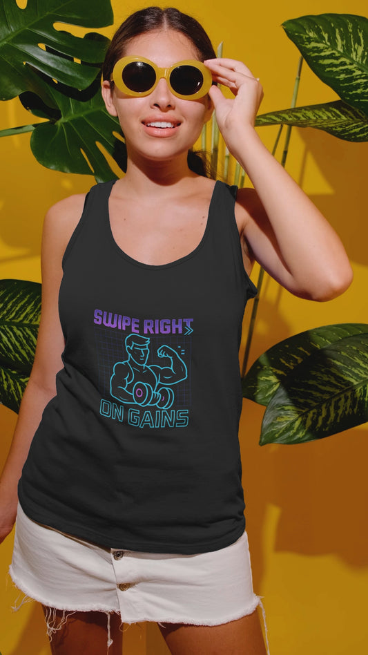 "Swipe Right on Gains" Tank Top | Funny Gym Shirt, Unisex Fitness Gift, Summer Workout Apparel