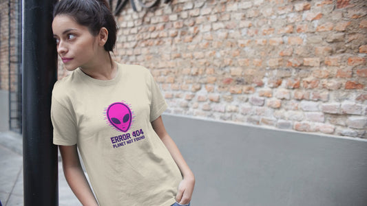 Alien Error 404 T-Shirt | Funny UFO Shirt | Retro Geek Tee | Unisex Sci-Fi Gift | Humorous Casual Apparel