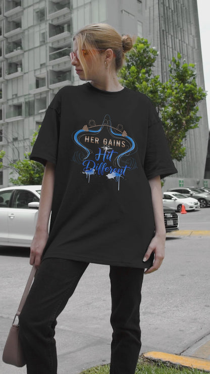 Her Gains Hit Different Unisex Boxy Tee | Women's Workout & Fitness Gift