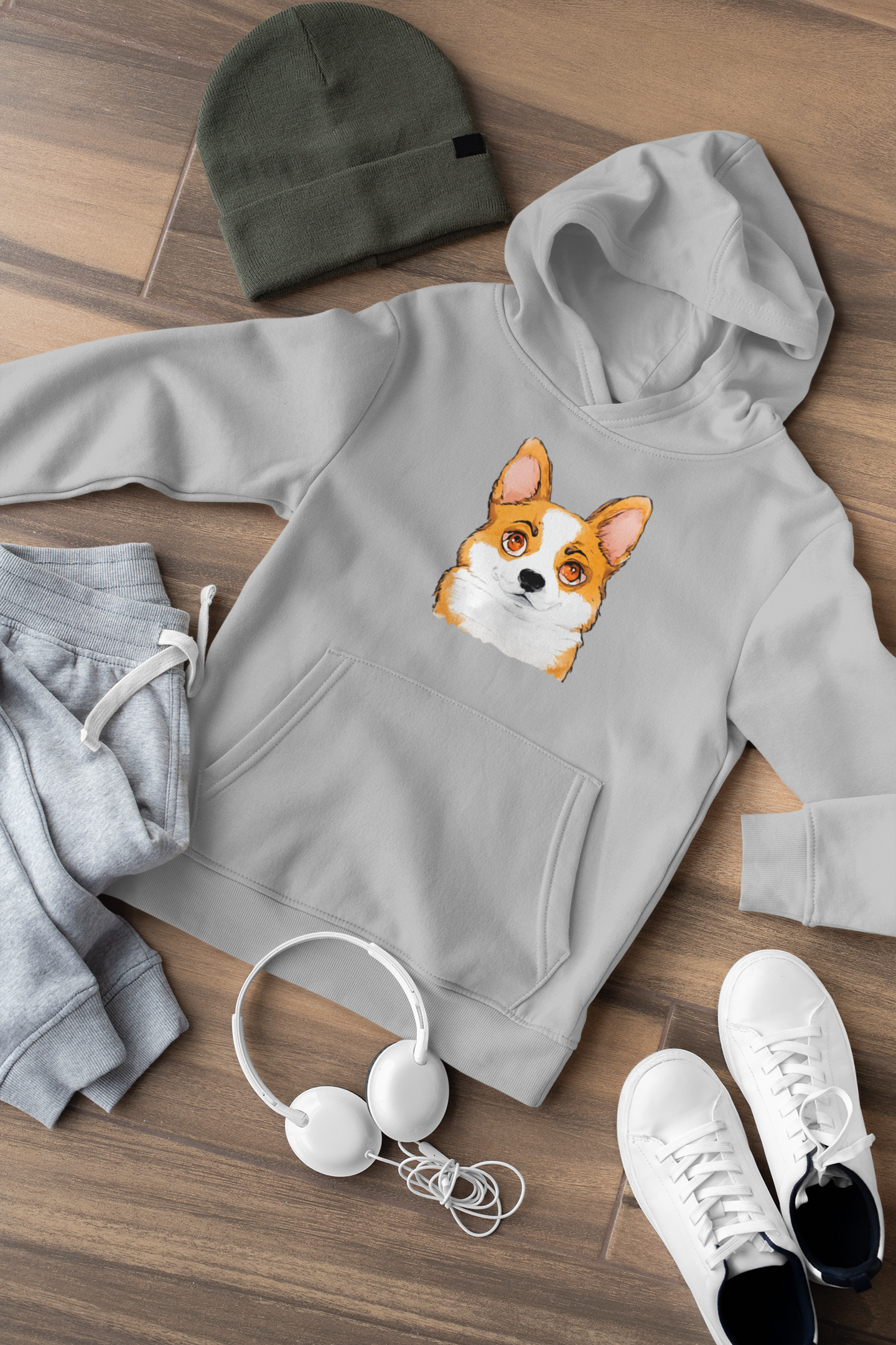 Corgi Hoodie, Corgi Face Pullover Cute Pembroke Welsh Corgi Hoodie for Dog Lovers