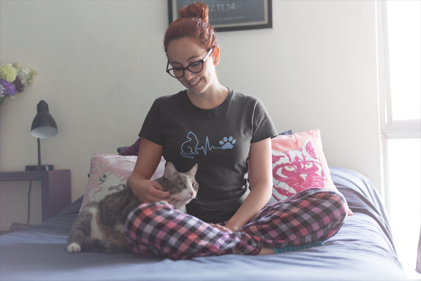 Cat & Dog Heartbeat T-Shirt | Women's Animal Lover Tee, Funny Pet Owner Gift