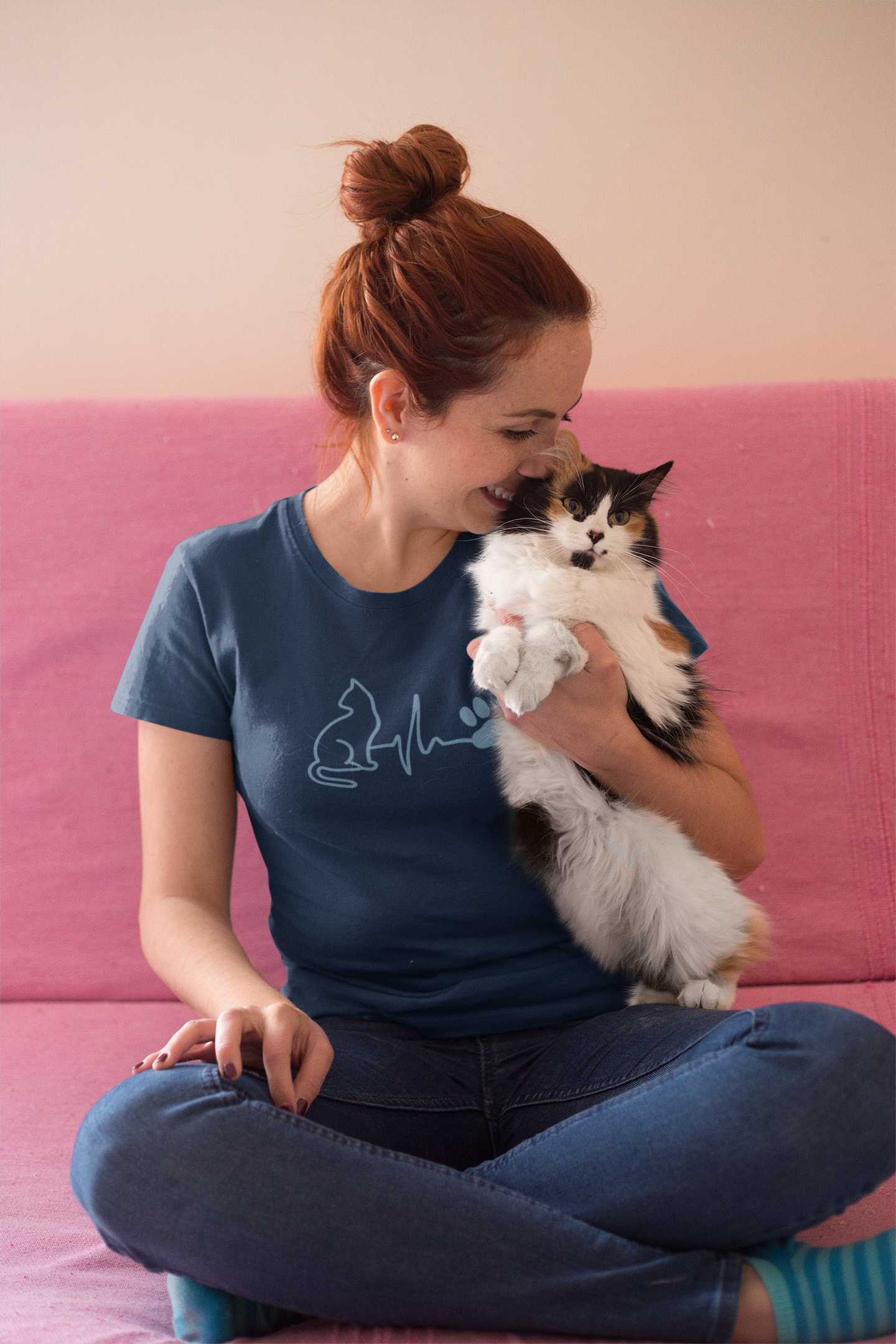 Cat & Dog Heartbeat T-Shirt | Women's Animal Lover Tee, Funny Pet Owner Gift