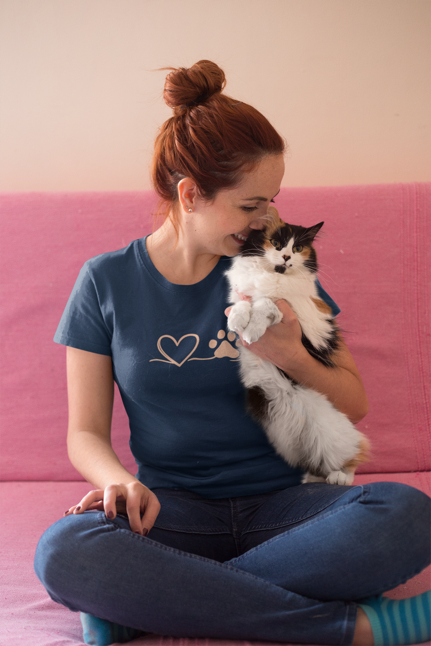 Heart & Paw Print T-Shirt | Soft Cotton Unisex Pet Lover Tee