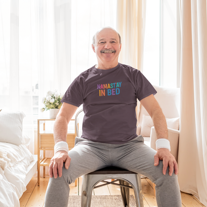 Colorful Humor Tee: "NamaSTAY In Bed" Funny Sleep Shirt