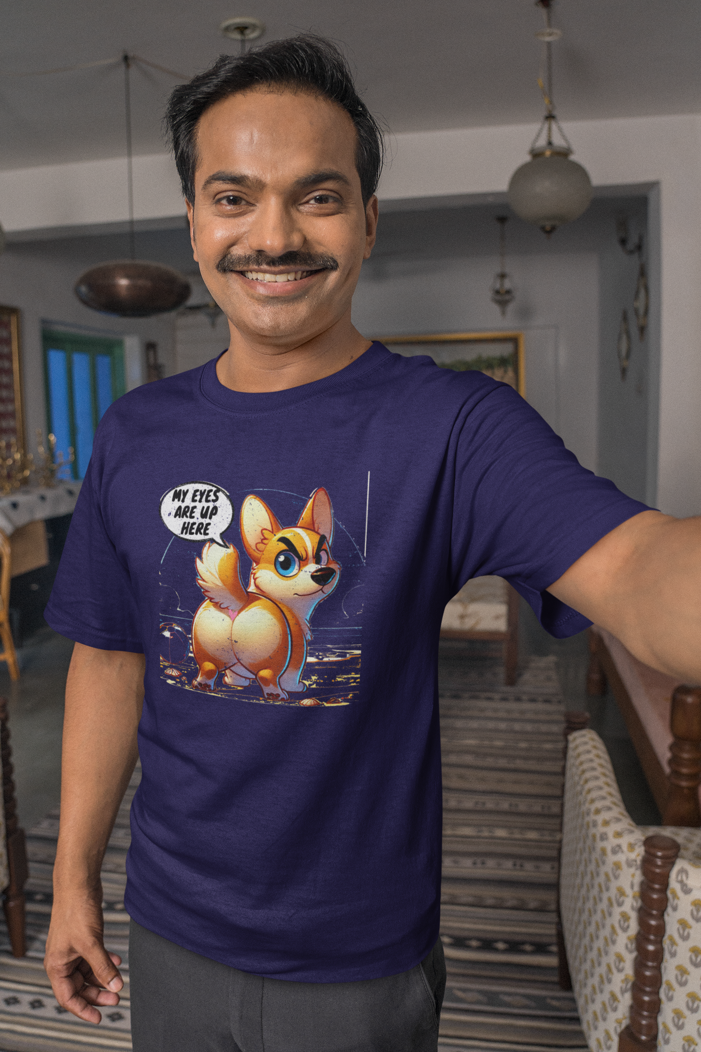 Distressed "My Eyes Are Up Here" Corgi T-Shirt | Funny Unisex Dog Lover Gift