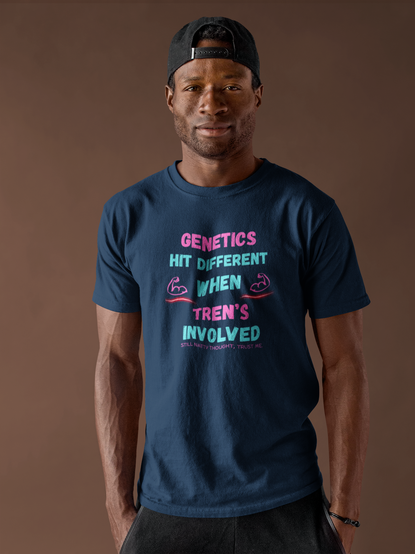 Funny Fitness Tee - 'Genetics Hit Different When Tren's Involved'