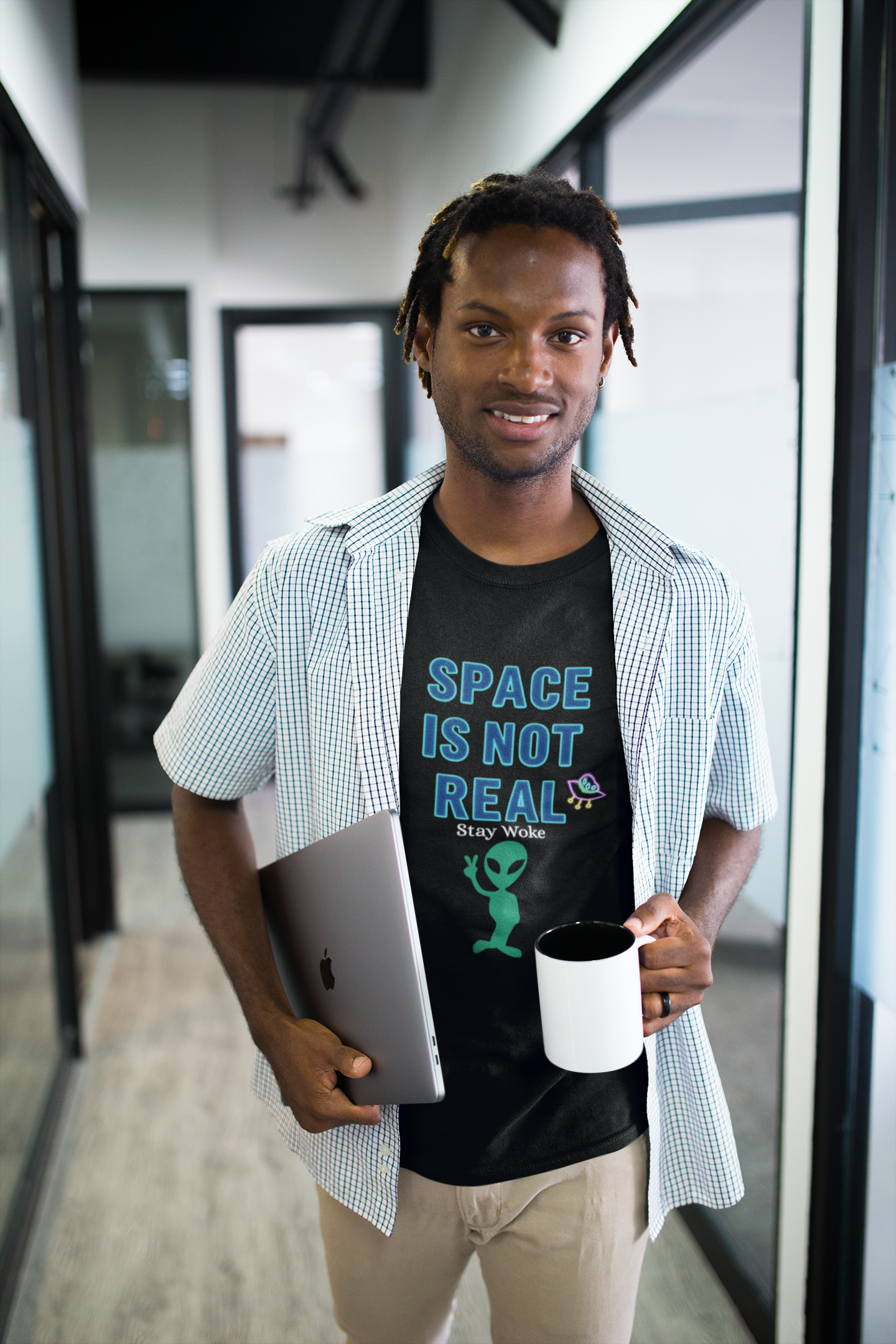 Funny Alien Graphic Tee - 'Space Is Not Real' Unisex Short Sleeve Shirt