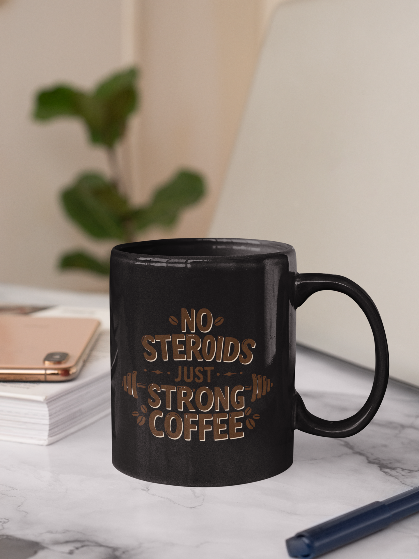 "No Steroids, Just Strong Coffee" Black Mug | Funny Gym Lover Gift, Motivational Bodybuilding Mug