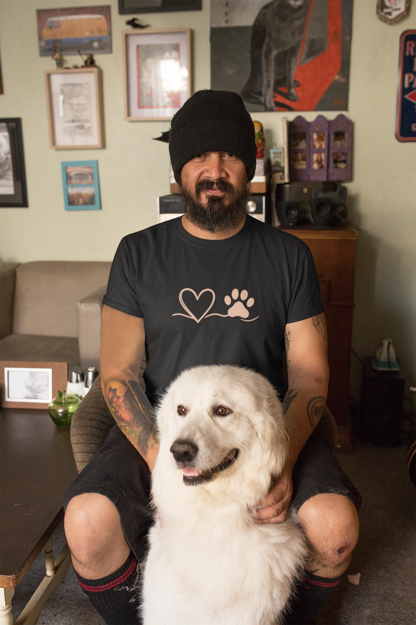 Heart & Paw Print T-Shirt | Soft Cotton Unisex Pet Lover Tee