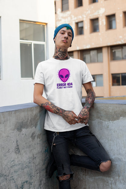 Alien Error 404 T-Shirt | Funny UFO Shirt | Retro Geek Tee | Unisex Sci-Fi Gift | Humorous Casual Apparel