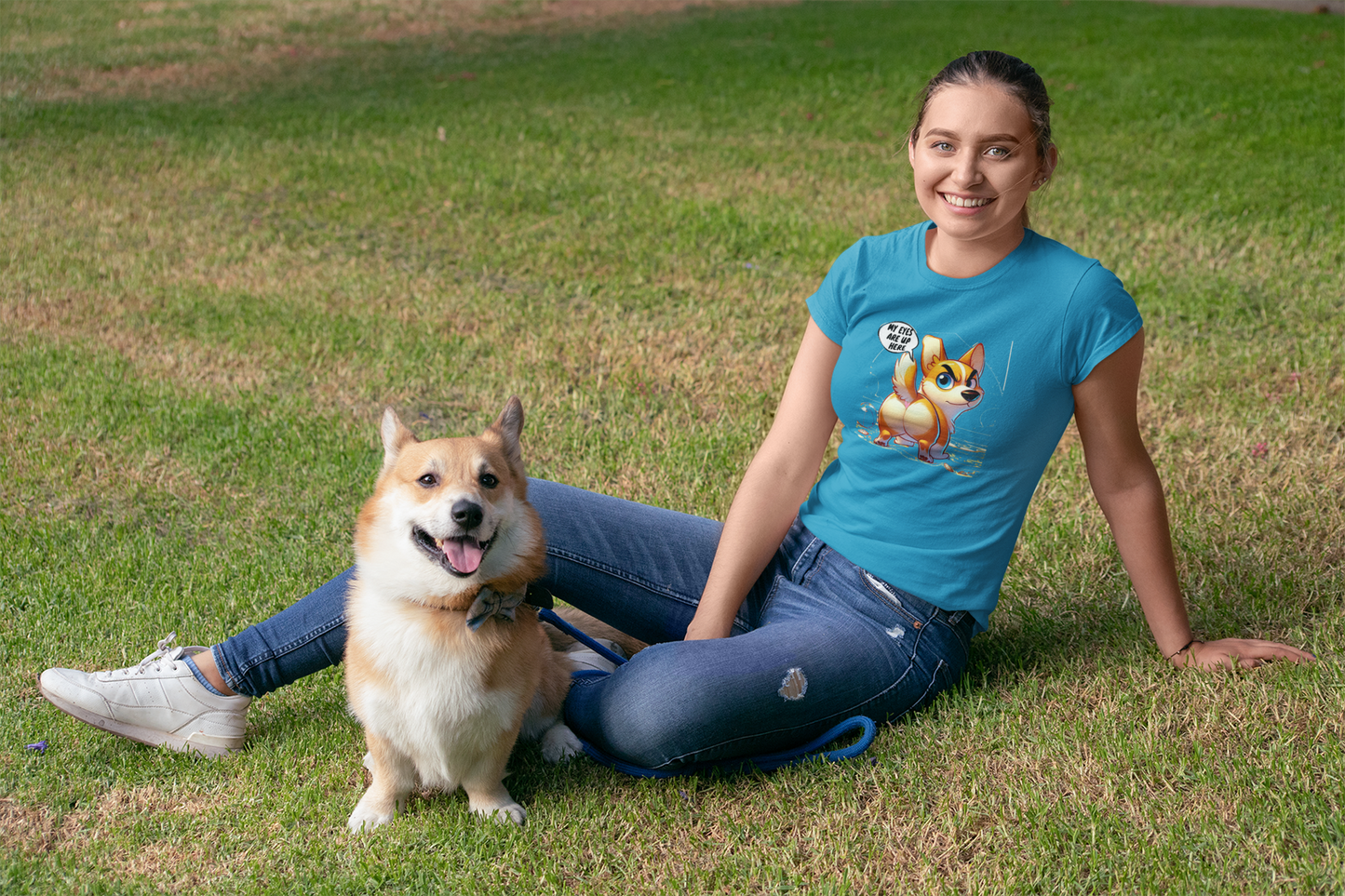 Funny Corgi "My Eyes Are Up Here" Women's T-Shirt | Dog Lover Gift