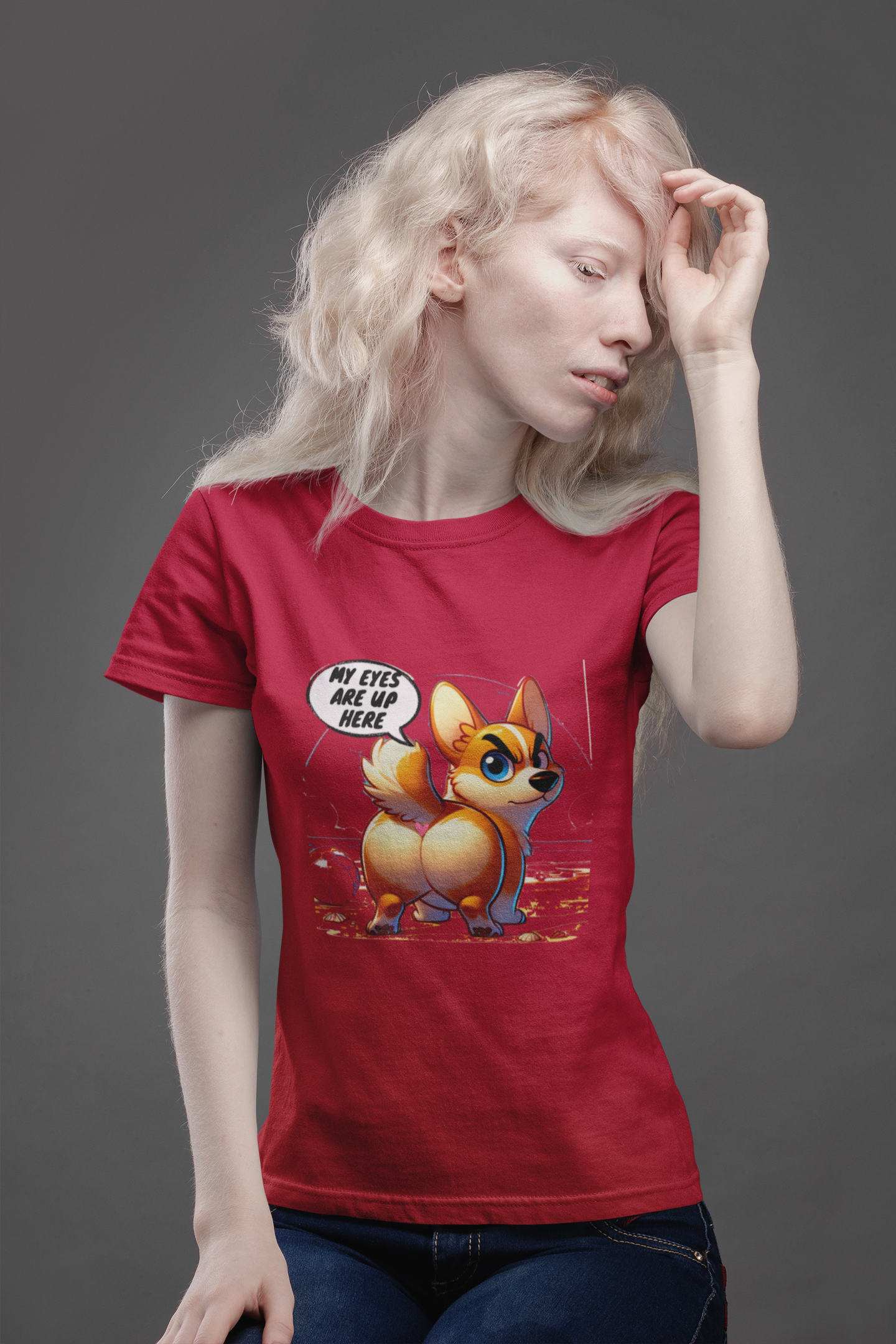 Funny Corgi "My Eyes Are Up Here" Women's T-Shirt | Dog Lover Gift