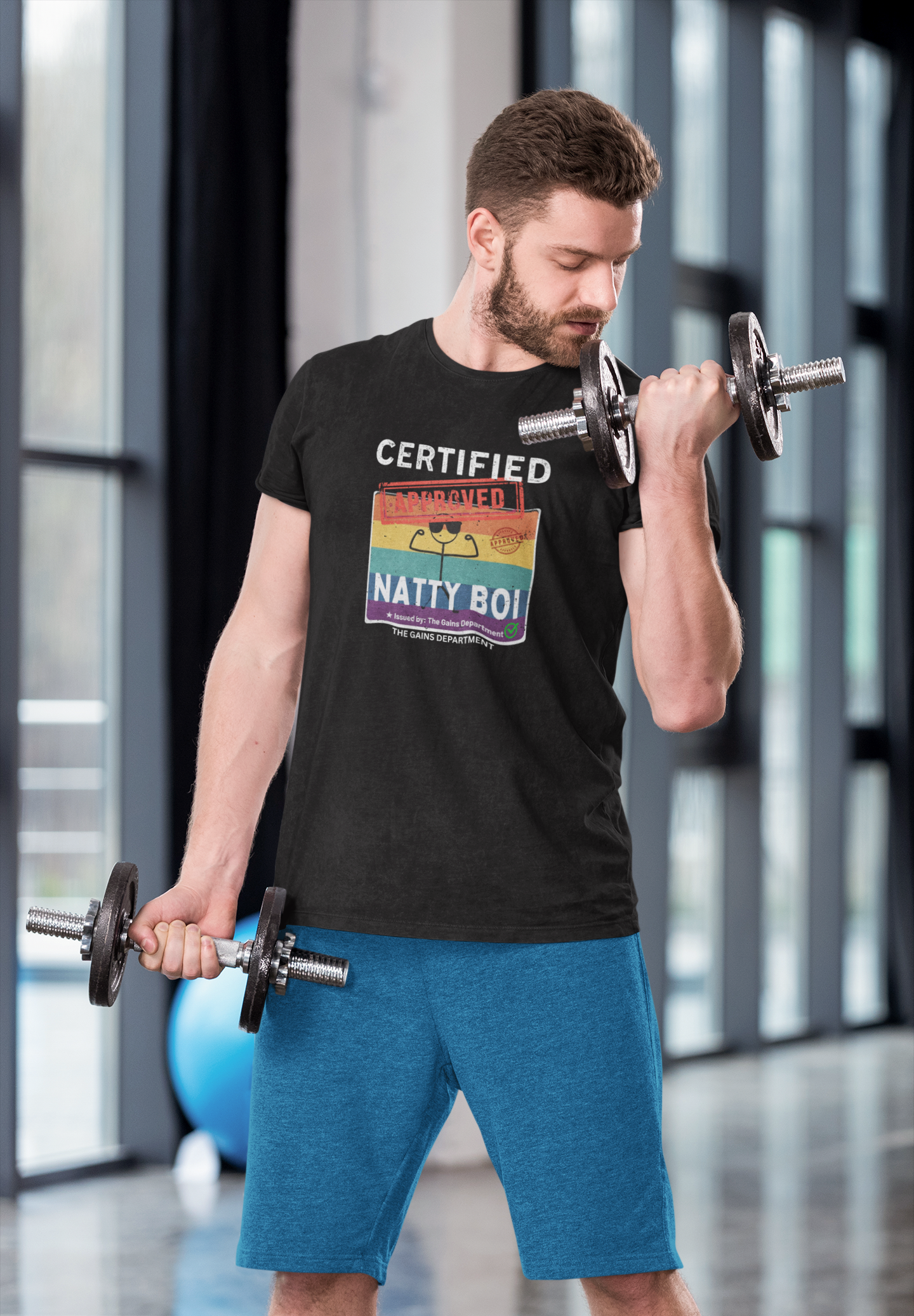 Certified Natty Boi White Font T-Shirt | Funny Fitness & Gym Gift