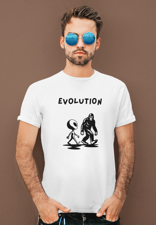 Bigfoot & Alien Evolution T-Shirt | Funny Sci-Fi & Cryptid Graphic Tee
