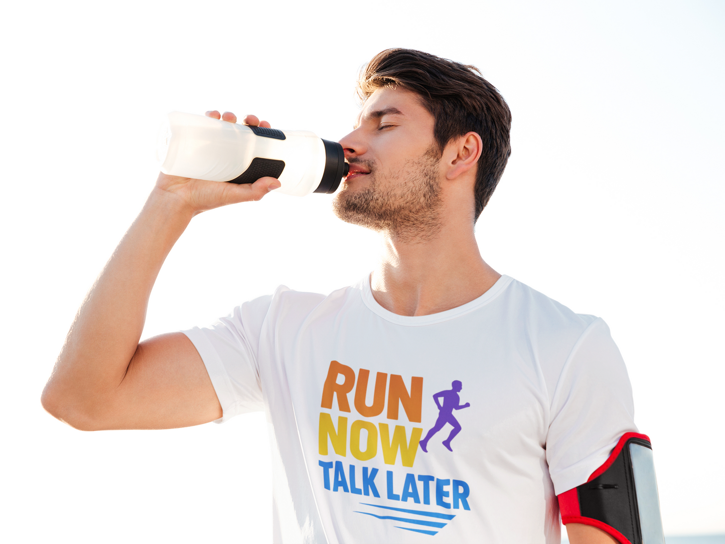 Run Now Talk Later T-Shirt | Funny Running Shirt, Unisex Moisture-Wicking Workout Tee