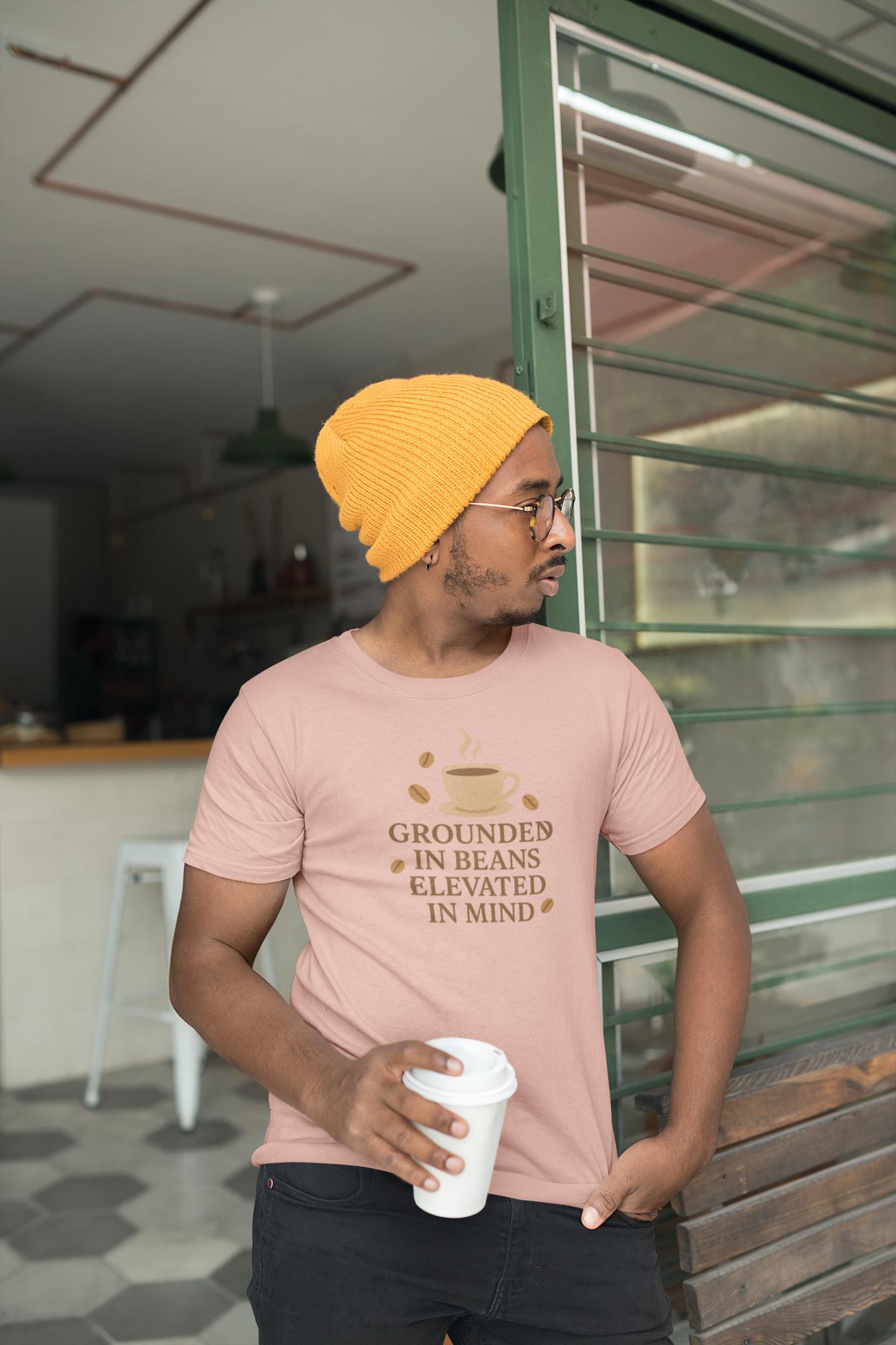 Coffee Grounded In Beans Elevated In Mind T-Shirt | Coffee Lover Gift