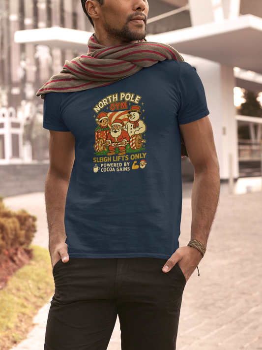 North Pole Gym Funny Christmas T-Shirt | Unisex Heavy Cotton Holiday Workout Tee | Gift for Fitness Lover