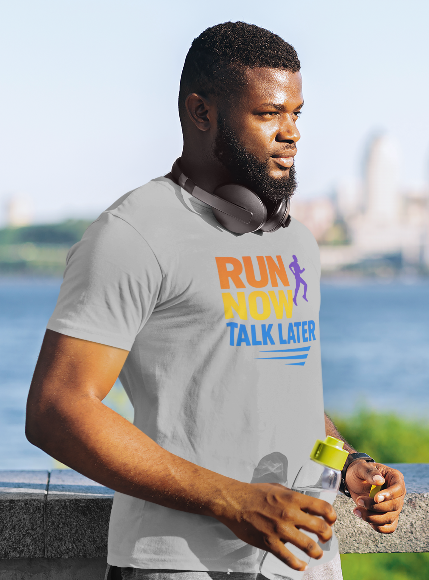 Run Now Talk Later T-Shirt | Funny Running Shirt, Unisex Moisture-Wicking Workout Tee