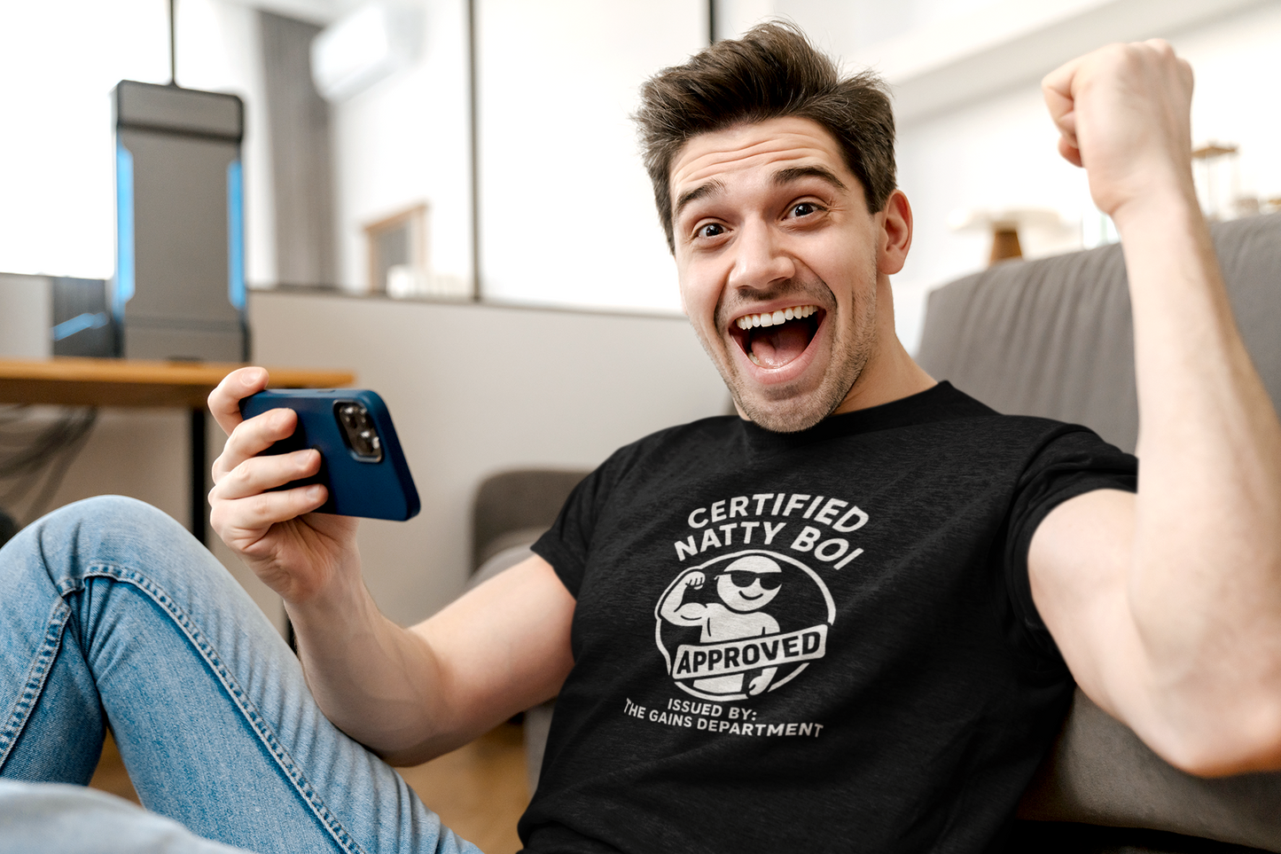 Certified Natty Boi Approved T-Shirt | Funny Gym Slogan Tee, Unisex Motivational Workout Gift