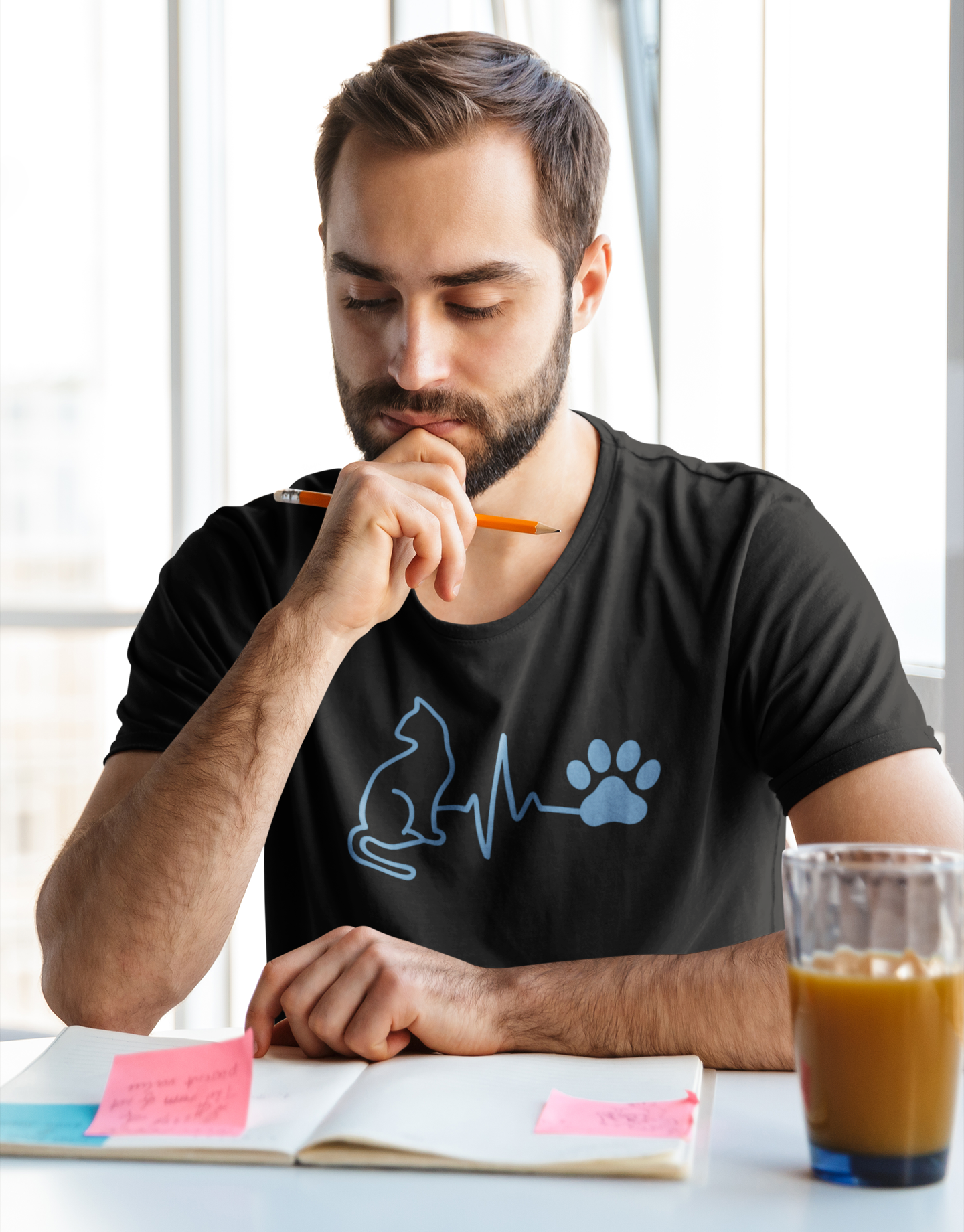 Cat Paw Print T-Shirt | Pet Lover Heartbeat Graphic Tee & Cat Mom/Dad Gift