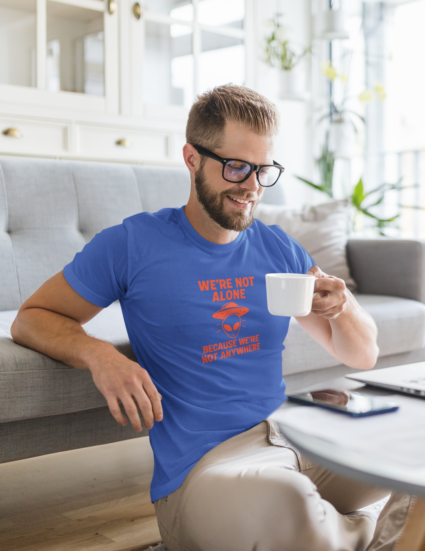 We're Not Alone T-Shirt | Funny Alien UFO Tee, Unisex Sci-Fi Lover Gift