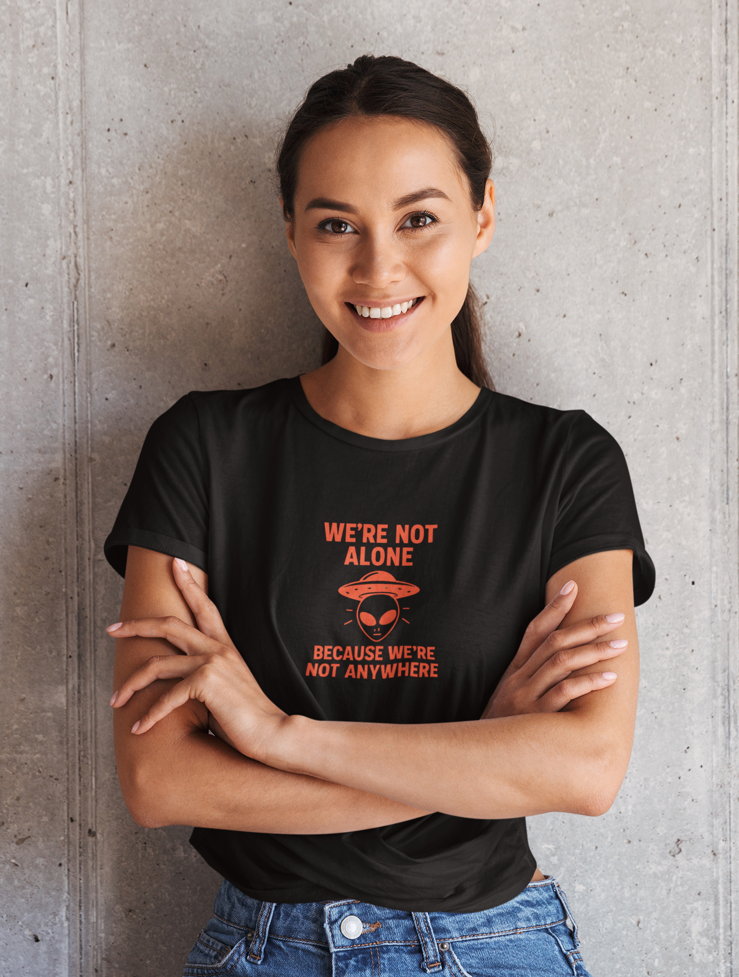 We're Not Alone T-Shirt | Funny Alien UFO Tee, Unisex Sci-Fi Lover Gift