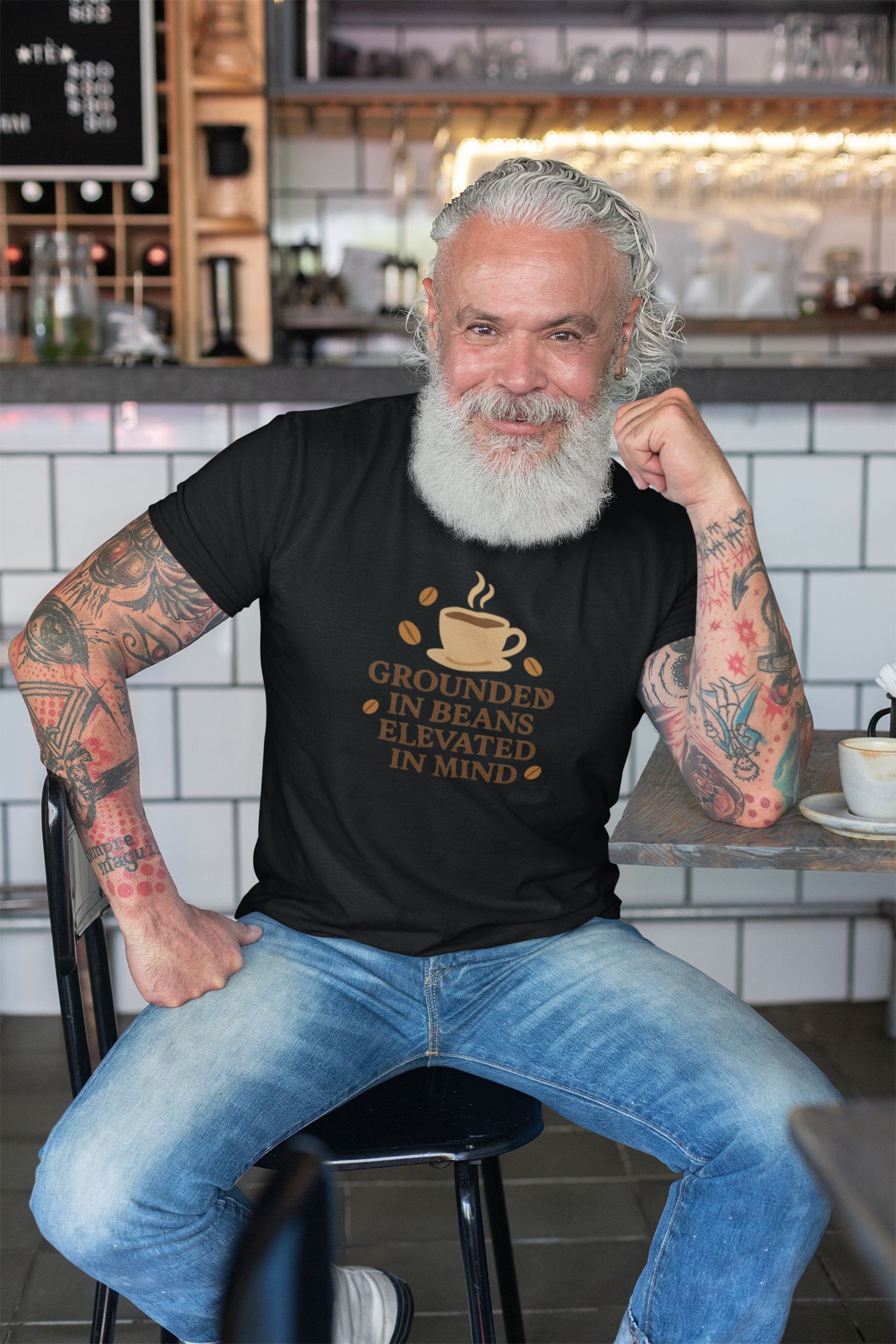 Coffee Grounded In Beans Elevated In Mind T-Shirt | Coffee Lover Gift