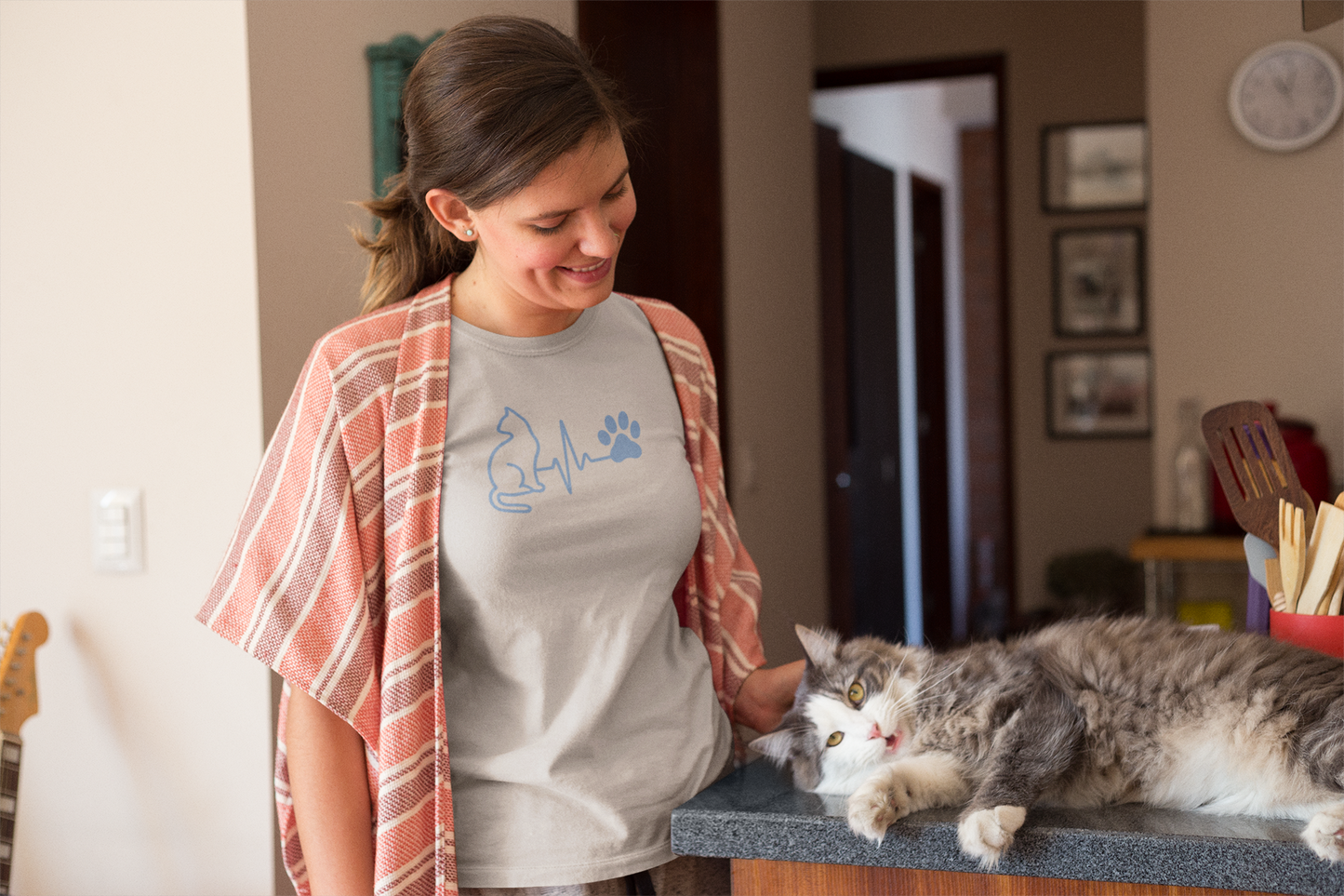 Cat & Dog Heartbeat T-Shirt | Women's Animal Lover Tee, Funny Pet Owner Gift