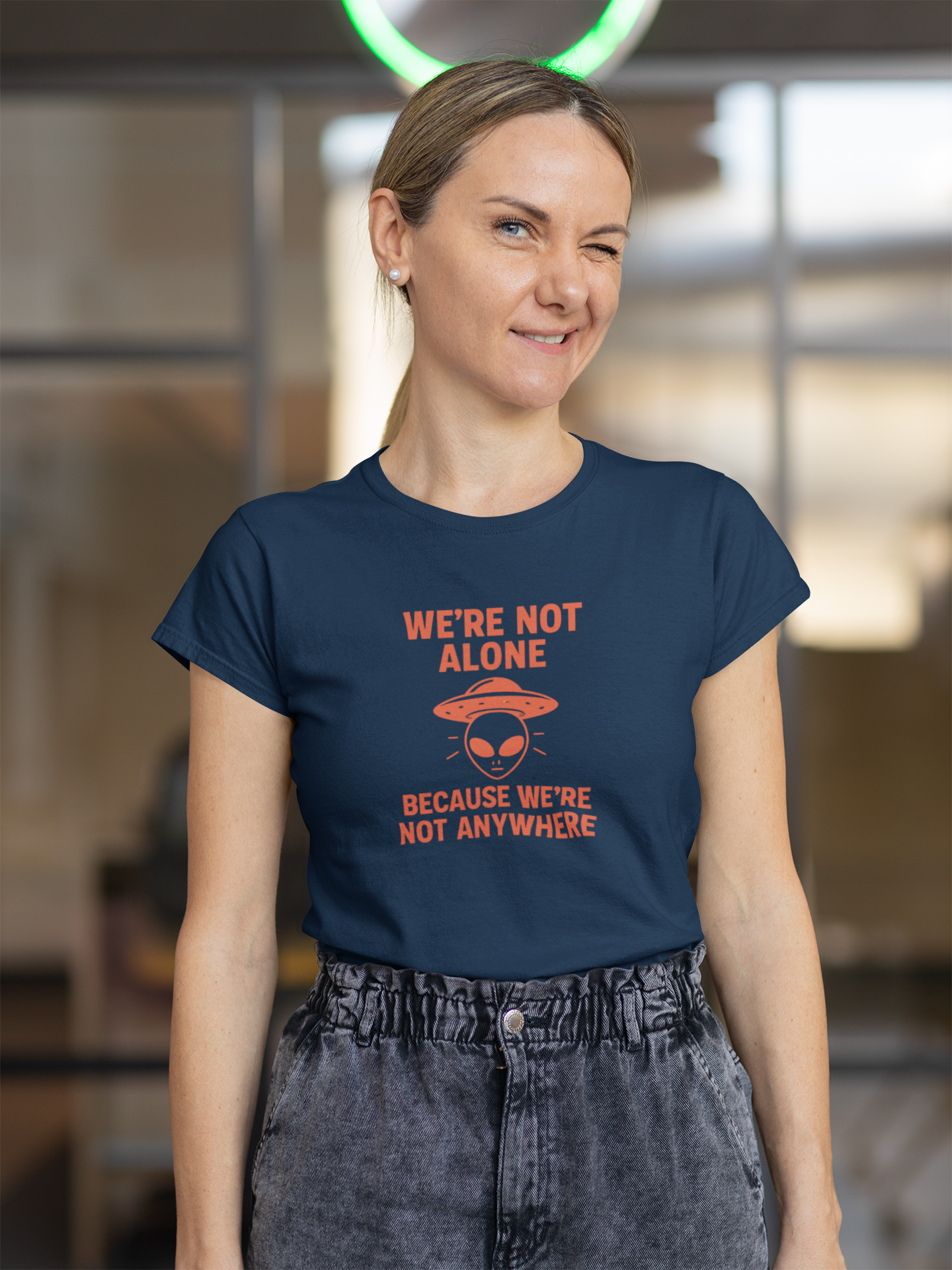 We're Not Alone T-Shirt | Funny Alien UFO Tee, Unisex Sci-Fi Lover Gift
