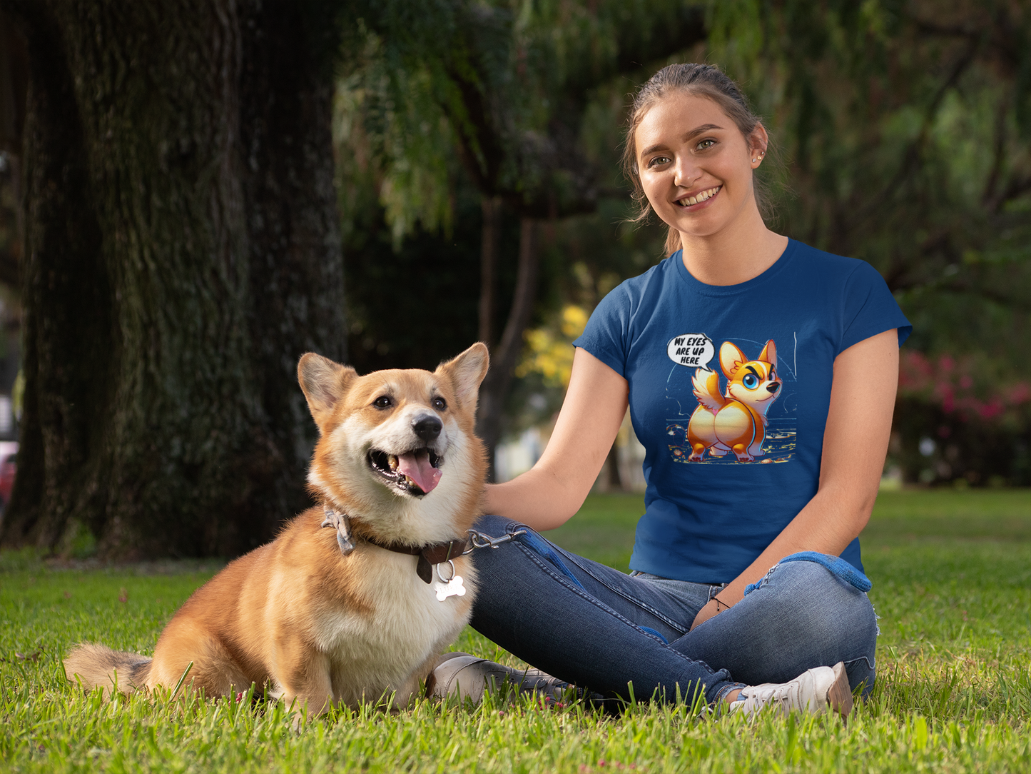 Funny Corgi "My Eyes Are Up Here" Women's T-Shirt | Dog Lover Gift