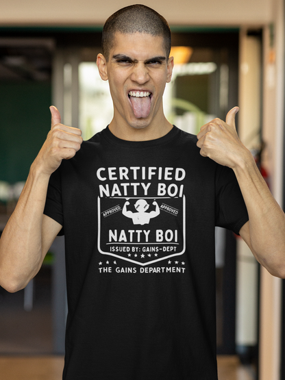Certified Natty Boi Funny T-Shirt | Unisex Fitness & Gym Gift