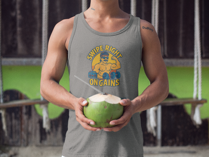 Swipe Right on Gains Tank Top | Funny Gym Shirt, Unisex Fitness Top, Summer Workout Gift