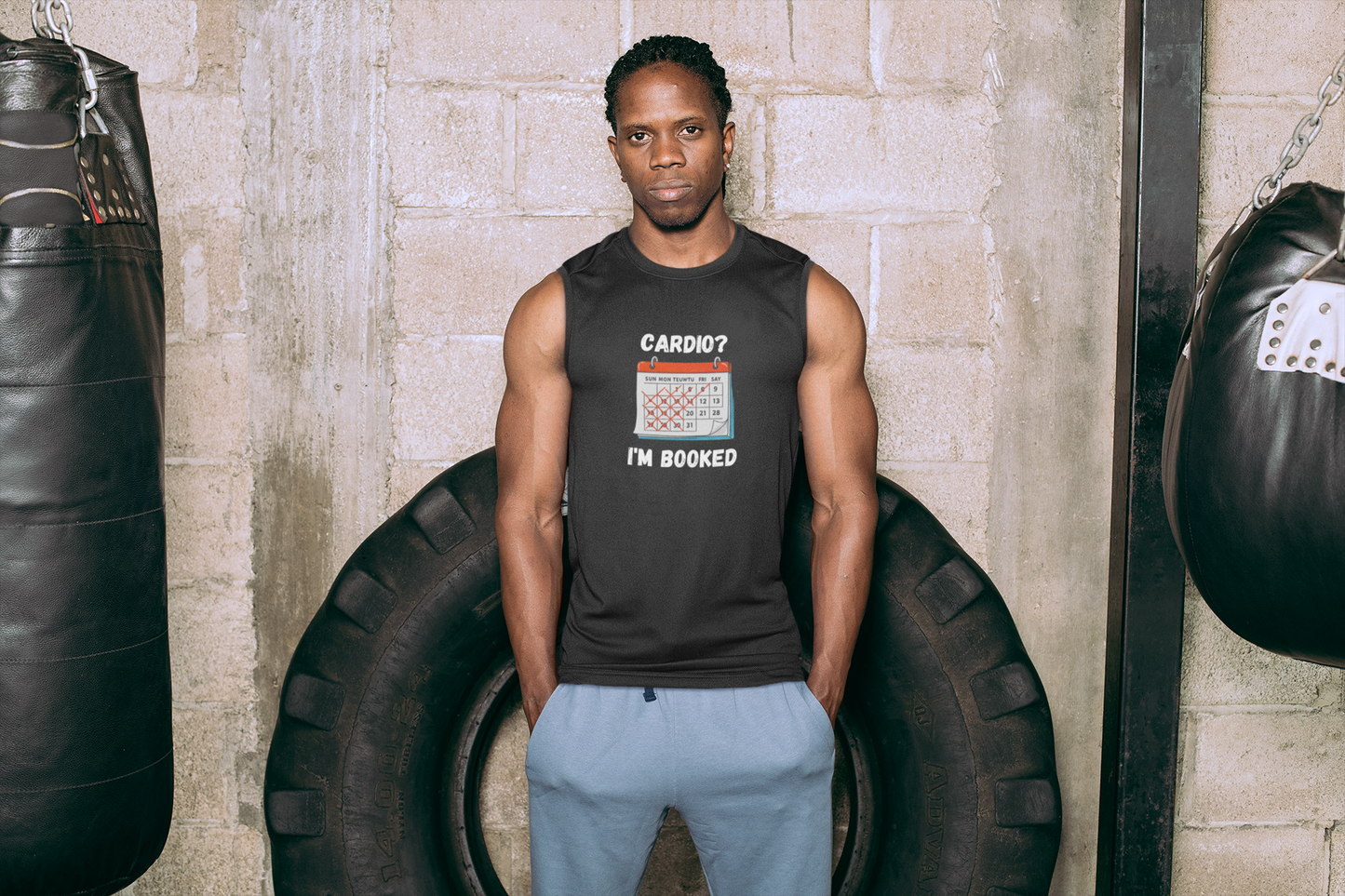 Funny Cardio Tank Top | "Cardio? I'm Booked" Unisex Workout Tee
