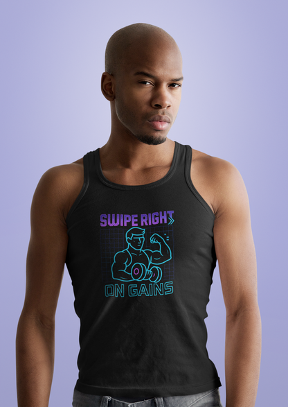 "Swipe Right on Gains" Tank Top | Funny Gym Shirt, Unisex Fitness Gift, Summer Workout Apparel