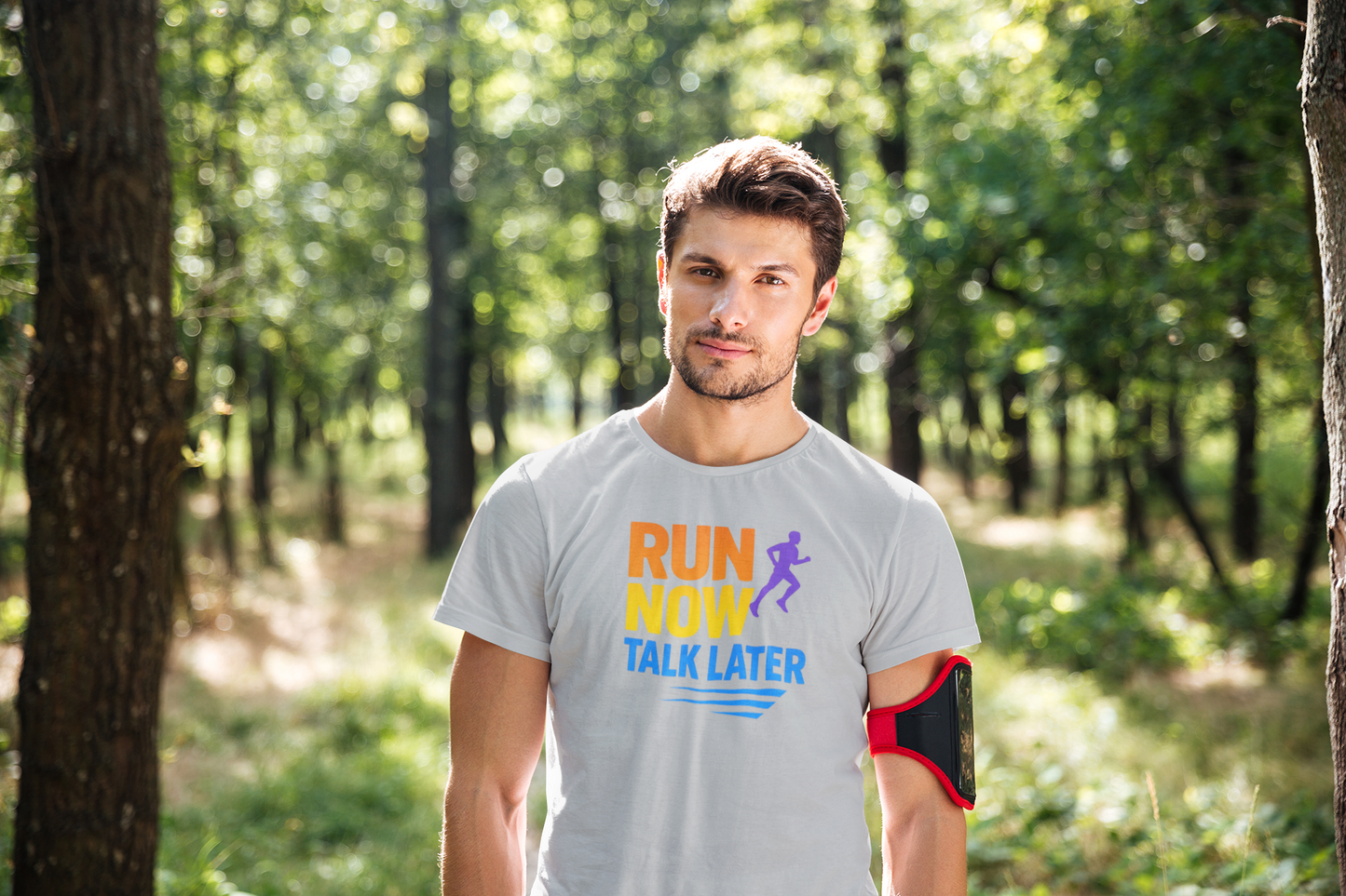 Run Now Talk Later T-Shirt | Funny Running Shirt, Unisex Moisture-Wicking Workout Tee