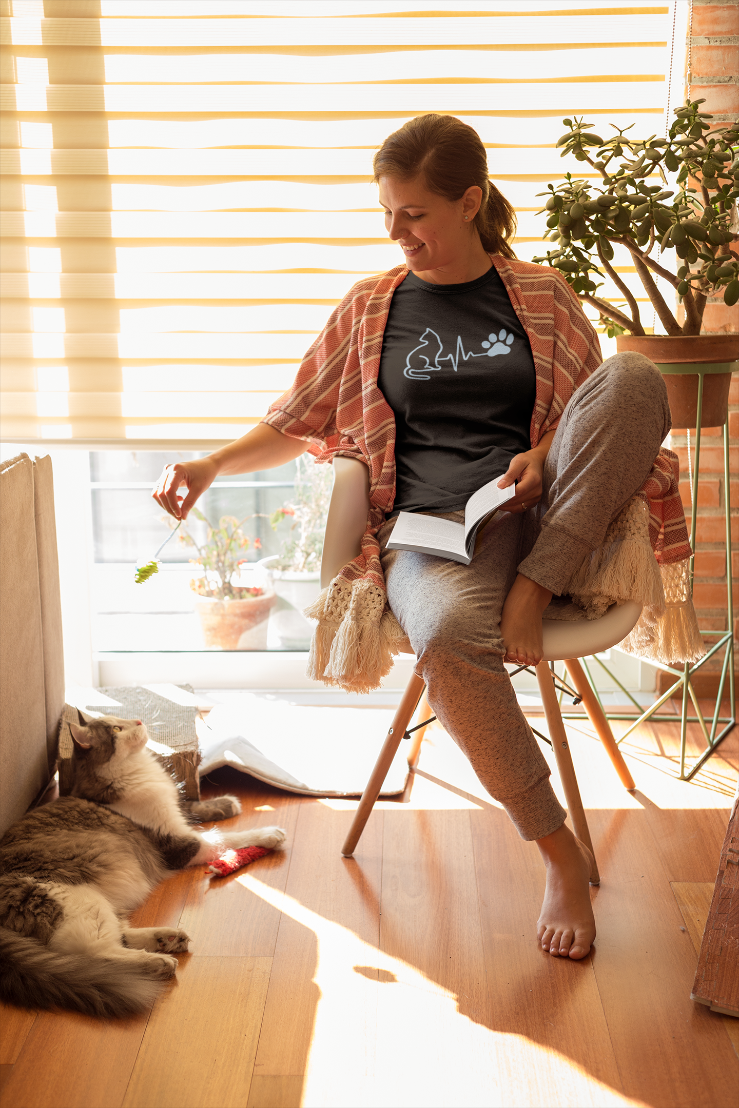 Cat & Dog Heartbeat T-Shirt | Women's Animal Lover Tee, Funny Pet Owner Gift