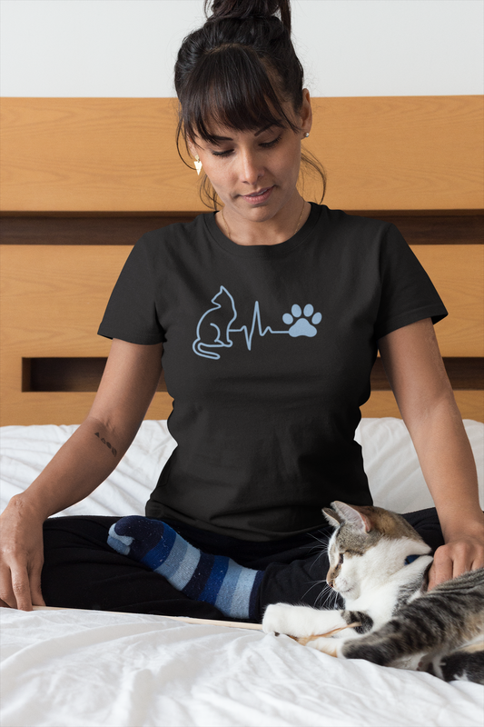 Cat & Dog Heartbeat T-Shirt | Women's Animal Lover Tee, Funny Pet Owner Gift