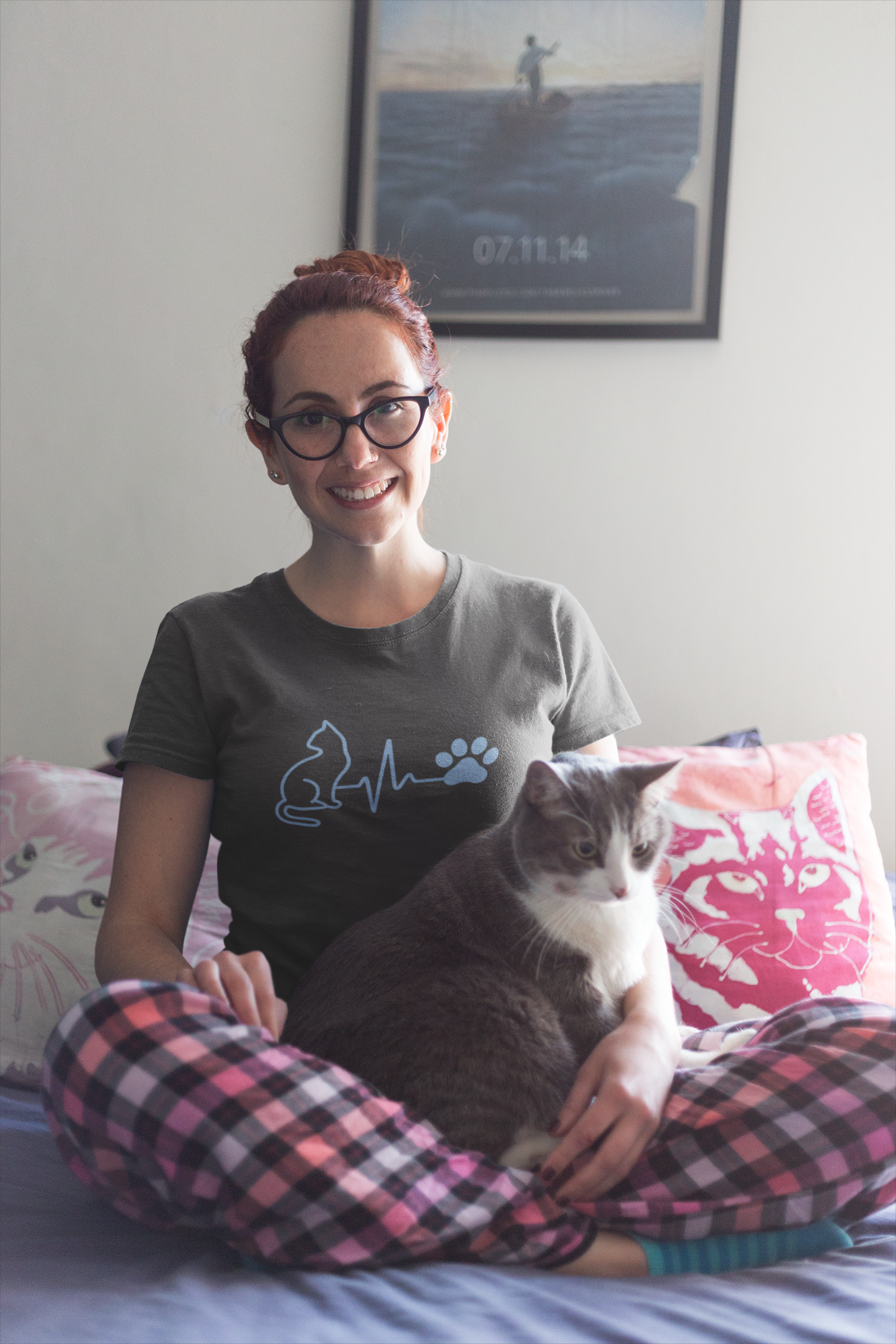 Cat & Dog Heartbeat T-Shirt | Women's Animal Lover Tee, Funny Pet Owner Gift