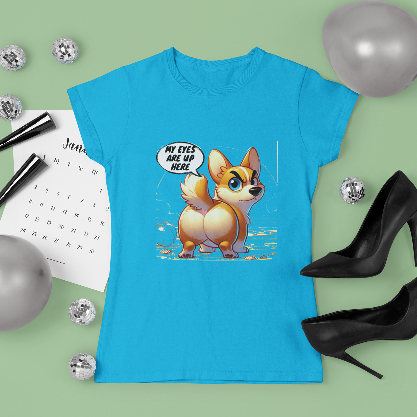 Funny Corgi "My Eyes Are Up Here" Women's T-Shirt | Dog Lover Gift